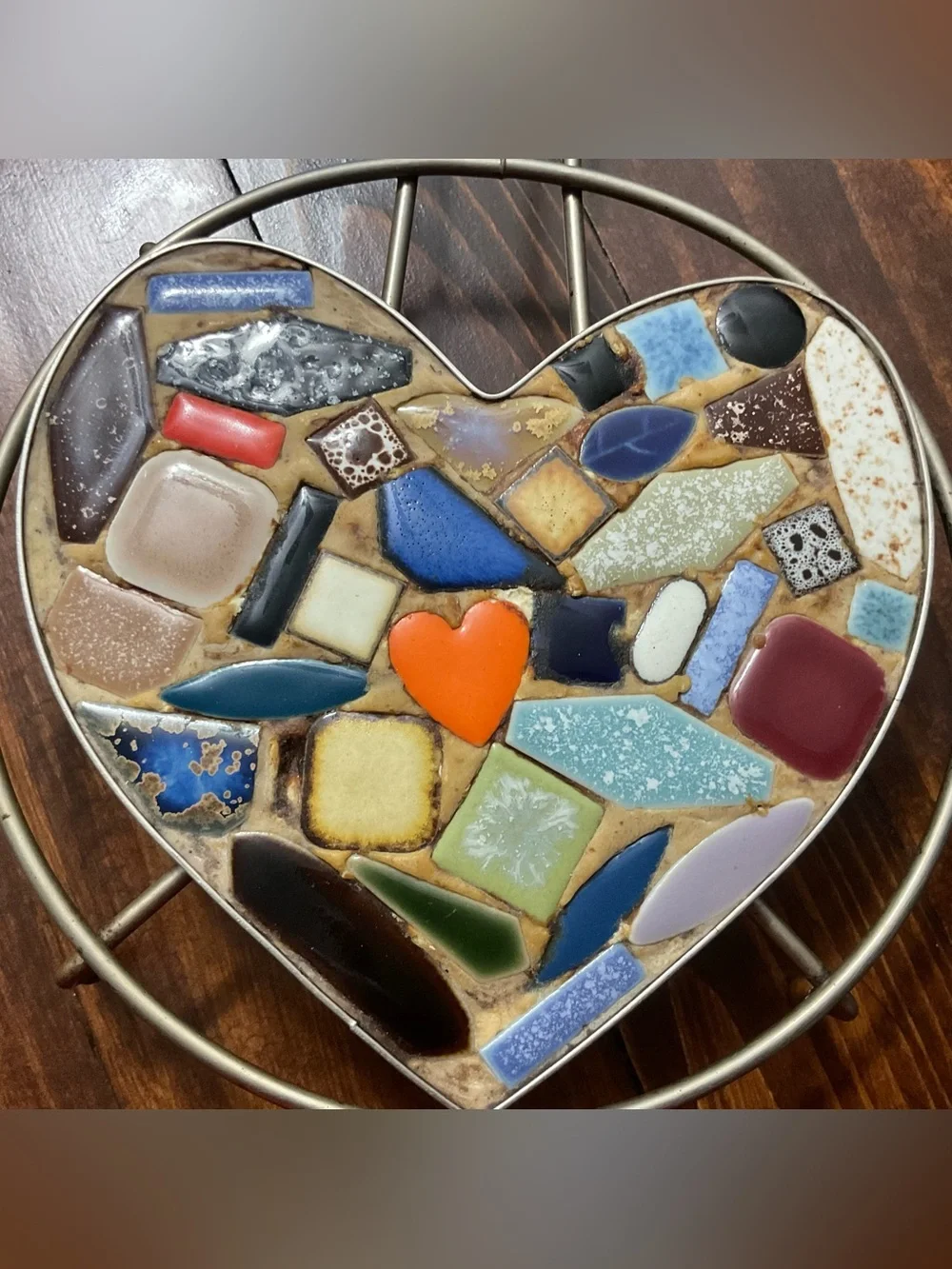 Multicolor Heart Mosaic Trivet - Ceramic Tile Kitchen Hot Pad